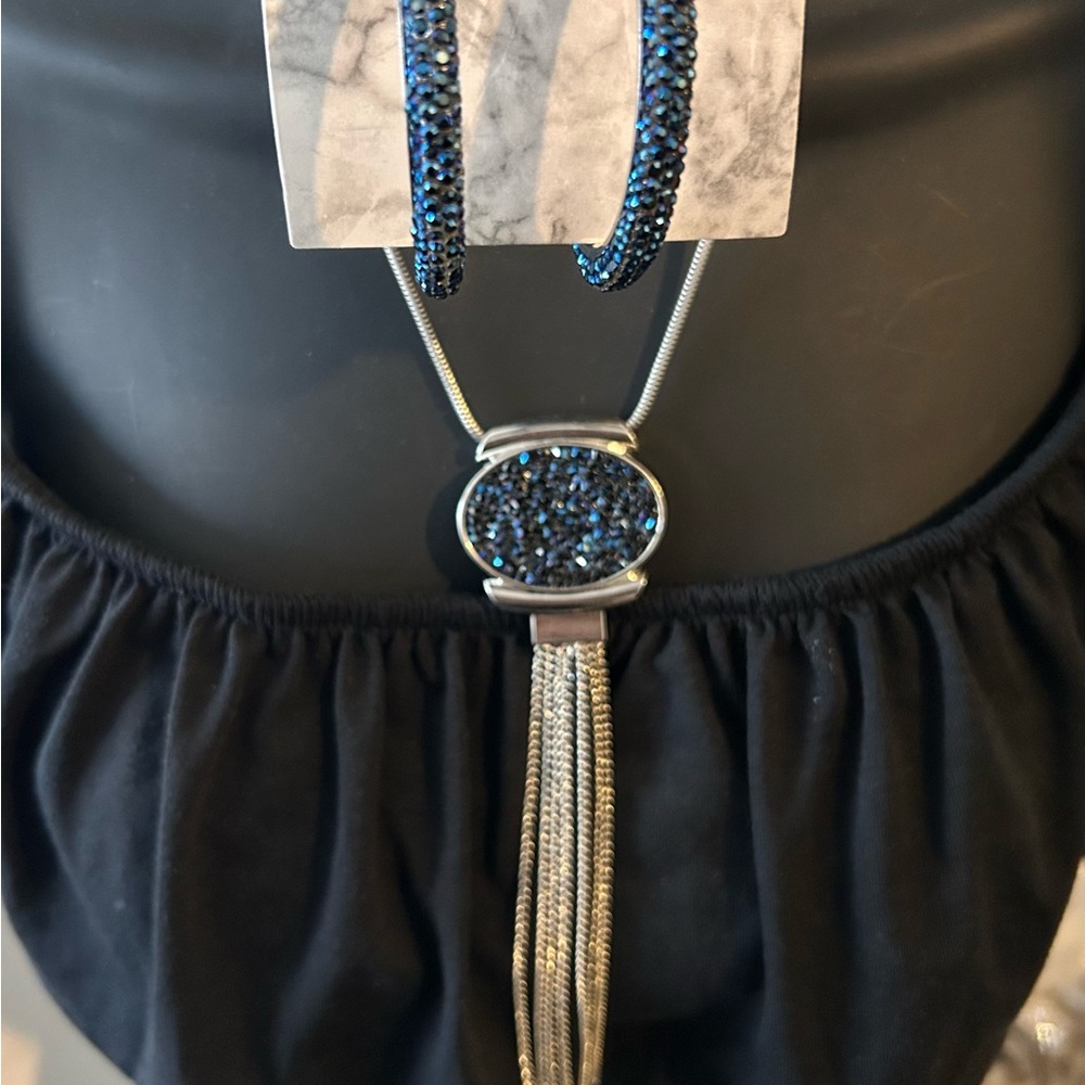 Blue and Silver Necklace with Tassel